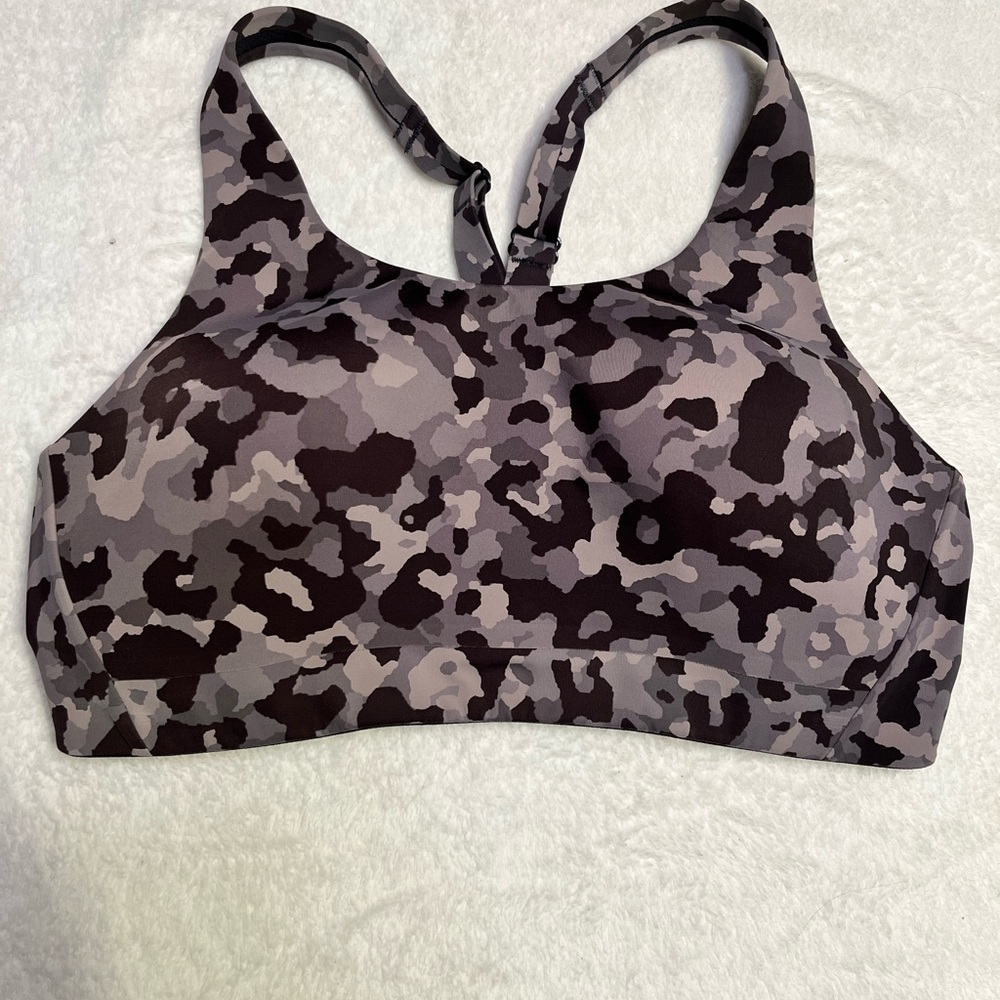 Athleta Camo Racerback Sports Bra 36C Gray Purple Black High Support